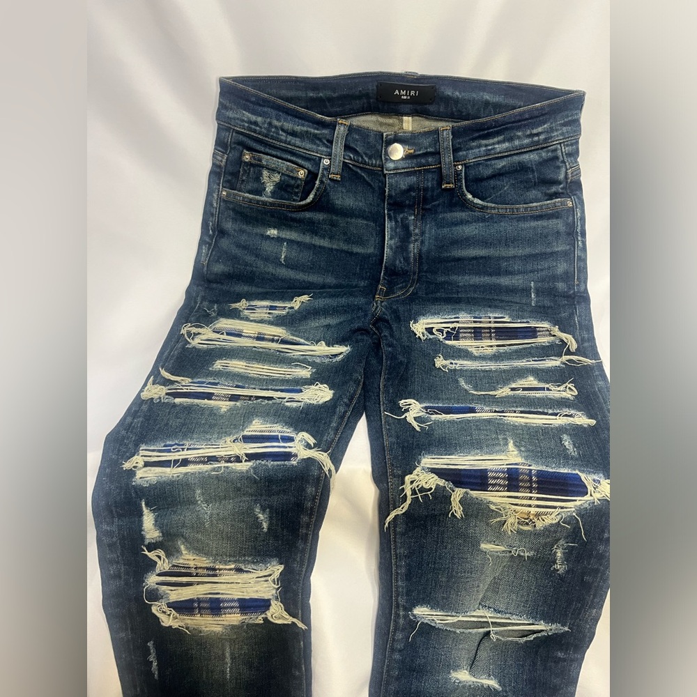 Amiri Blue Plaid MX1 Skinny Jeans size 31